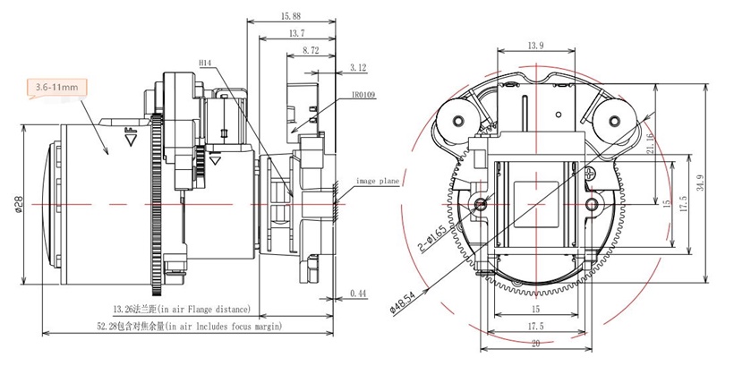 3.6-11mm رسم تخطيطي لعدسة التكبير
